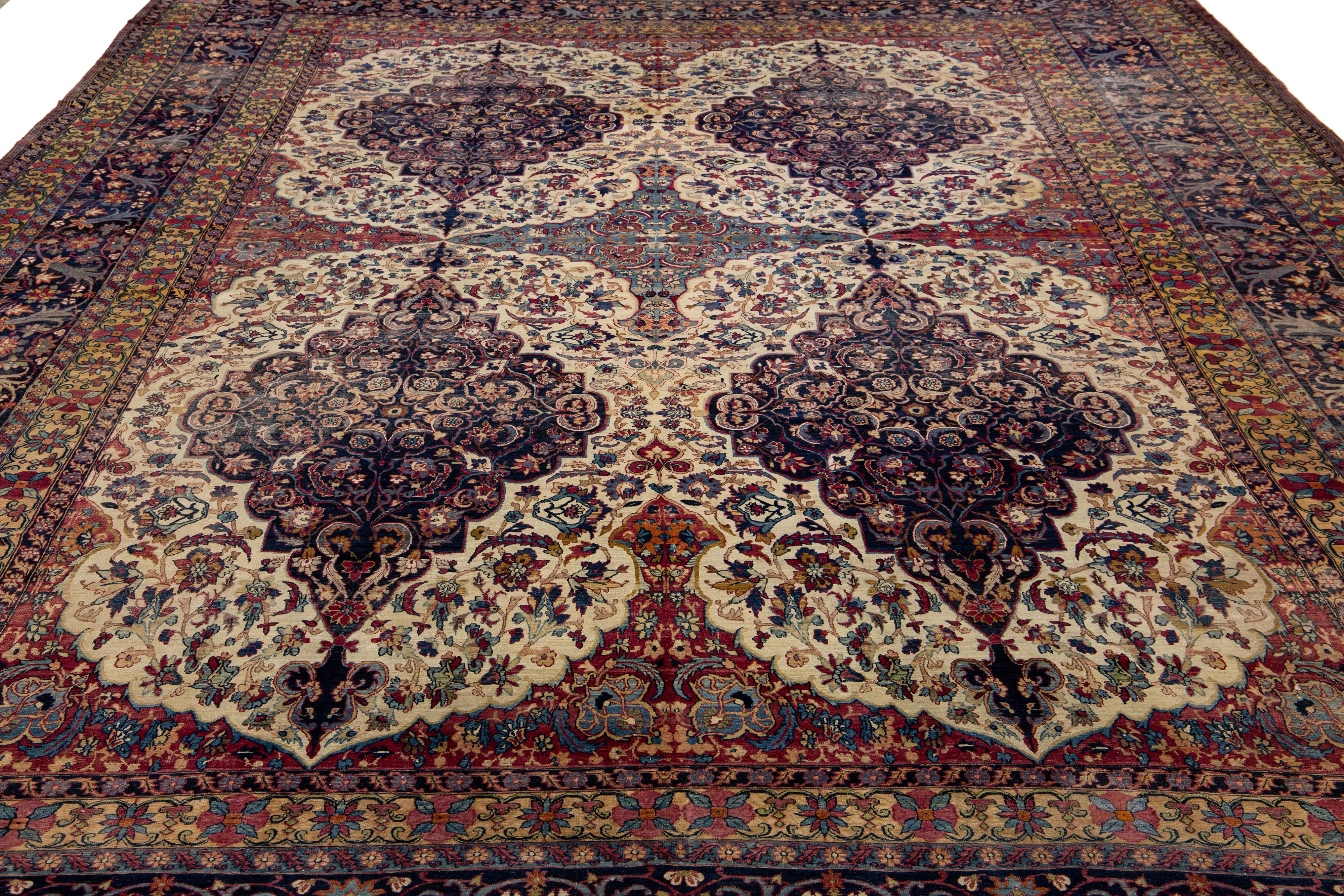 15 x 22 Einzigartiger antiker Kerman Persischer Roter Wollteppich mit Allover Design im Angebot 1