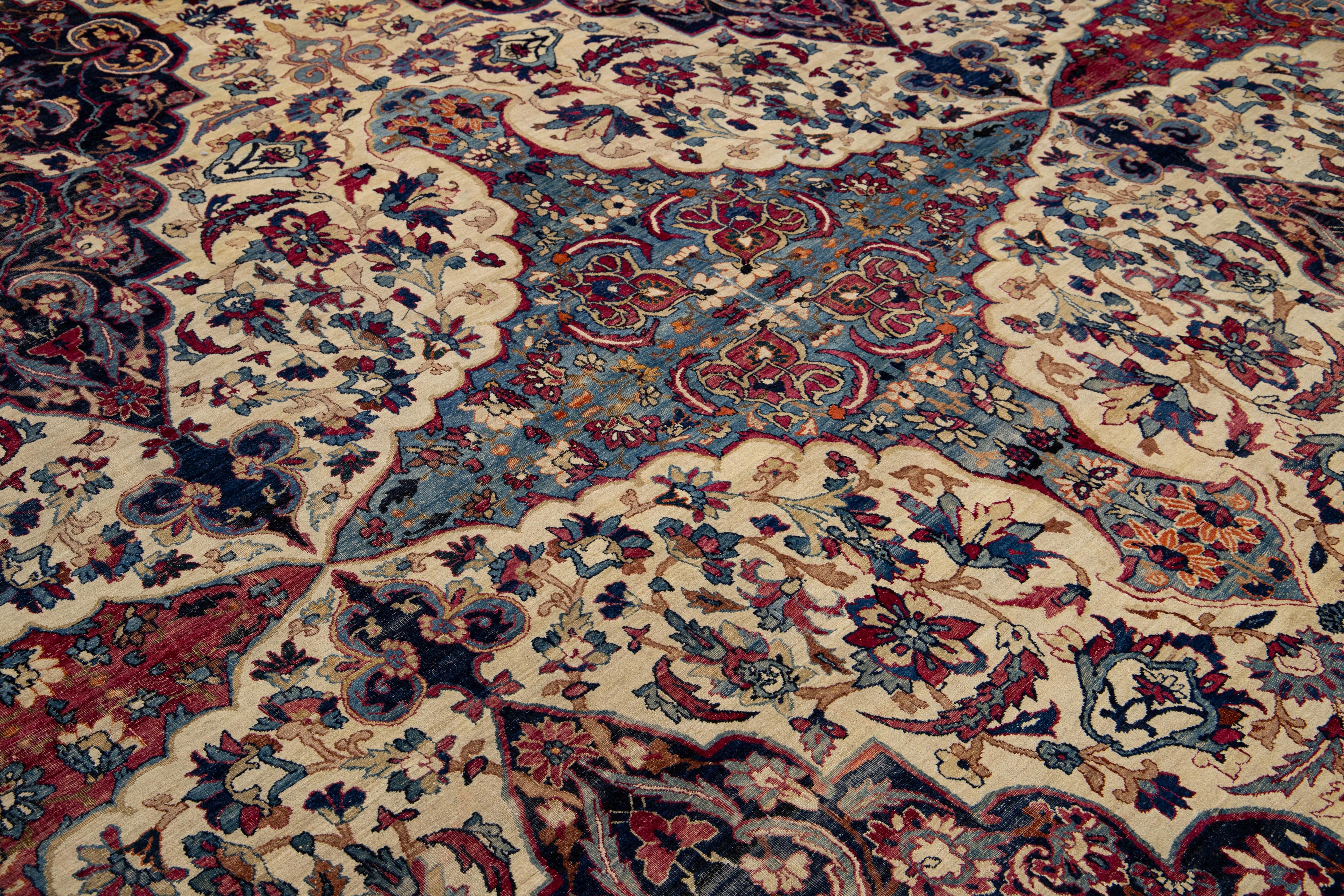 15 x 22 Einzigartiger antiker Kerman Persischer Roter Wollteppich mit Allover Design im Angebot 2