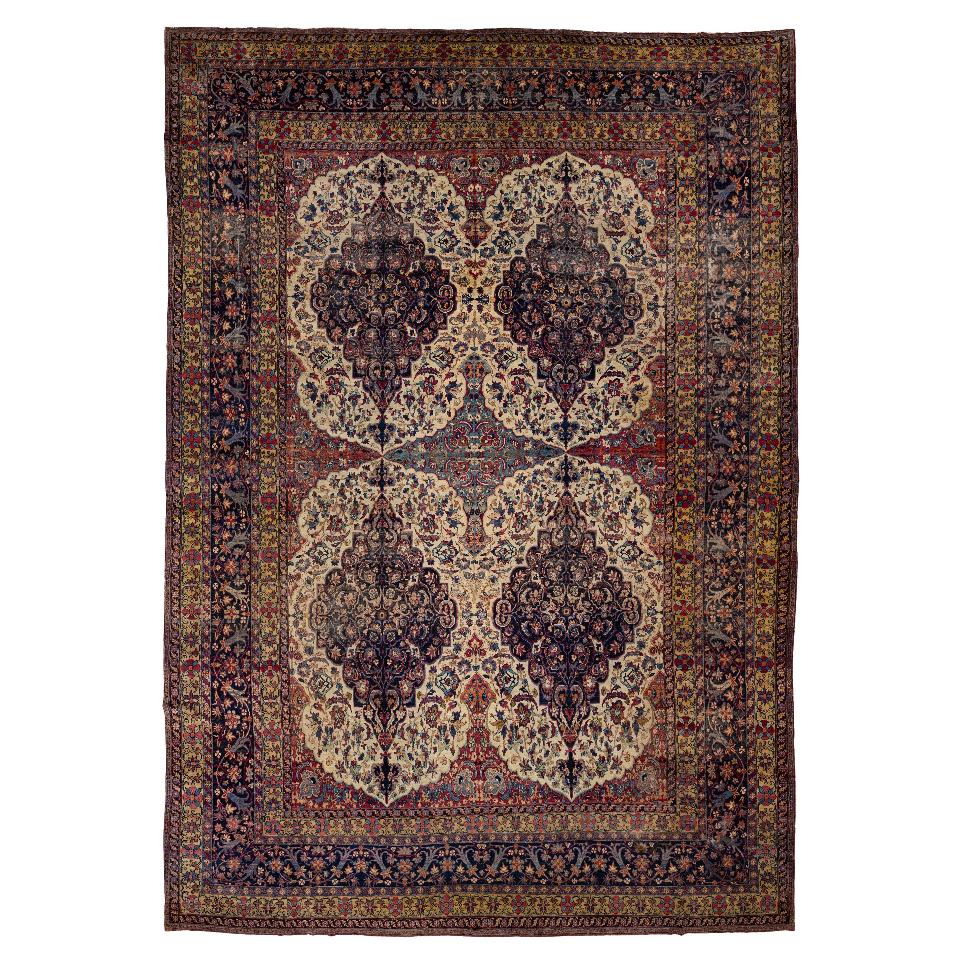 15 x 22 Einzigartiger antiker Kerman Persischer Roter Wollteppich mit Allover Design im Angebot