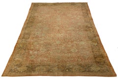 15 x 25 Antique Persian Mahal Wool Rug – Muted Terracotta & Sage Palmette Design