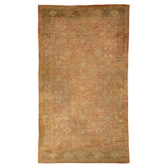 15 x 25 Antique Persian Mahal Wool Rug – Muted Terracotta & Sage Palmette Design