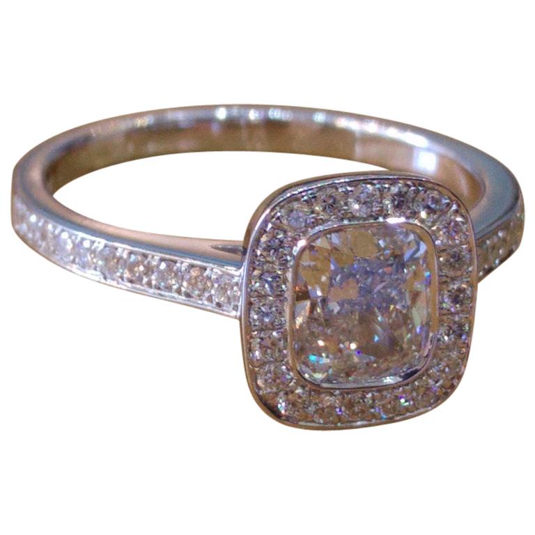 1.50 Carat 14 Karat White Gold Cushion Halo Ring, Cushion Diamond Ring