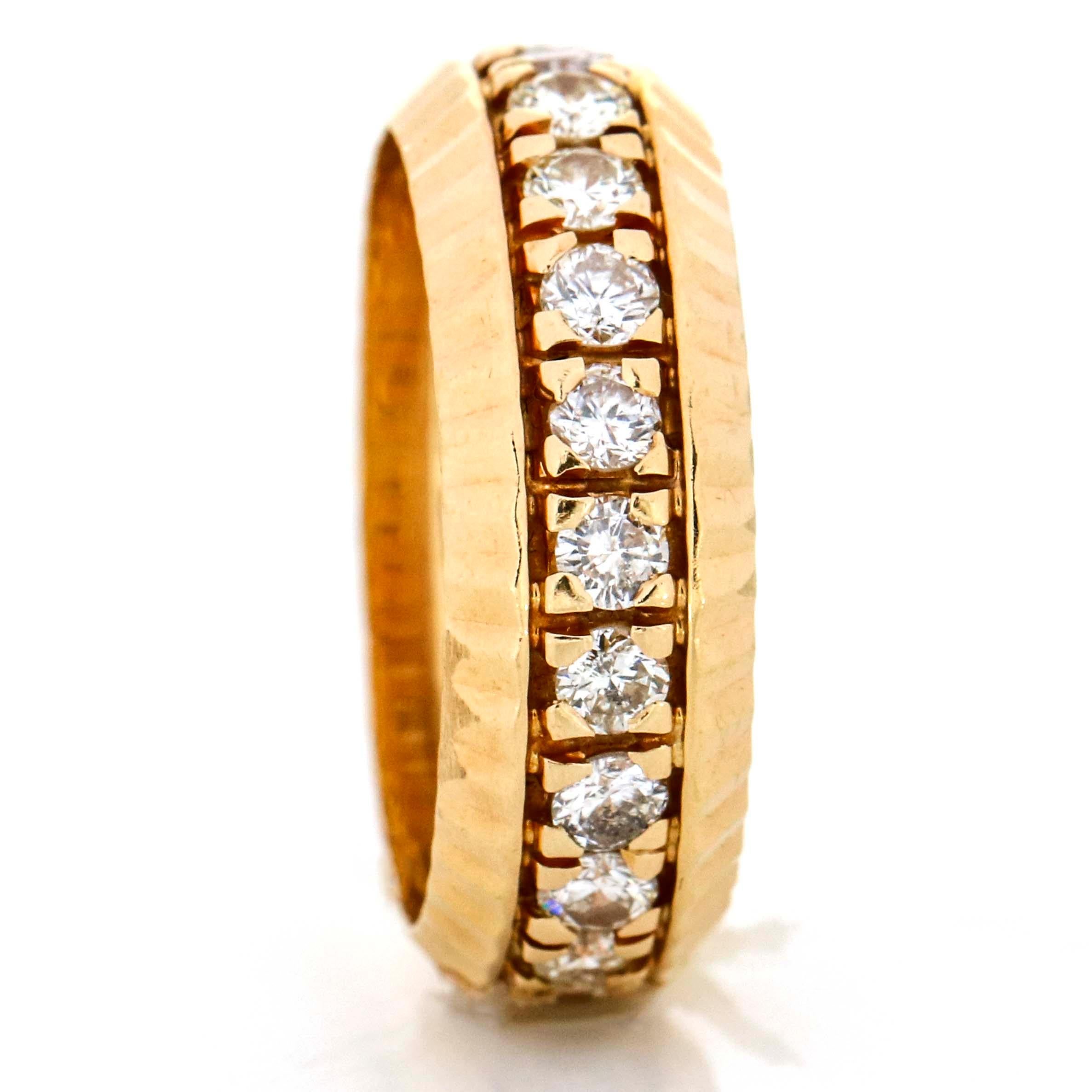 Contemporary 1.50 Carat 14 Karat Yellow Gold Rolex Fluted Bezel Band Ring For Sale