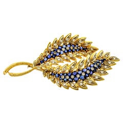 1.50 Carat 18 Karat Gold Sapphire Diamond Double Leaf Brooch 1.50 Carat 18 Karat Gold Sapphire Diamond Double Leaf Brooch