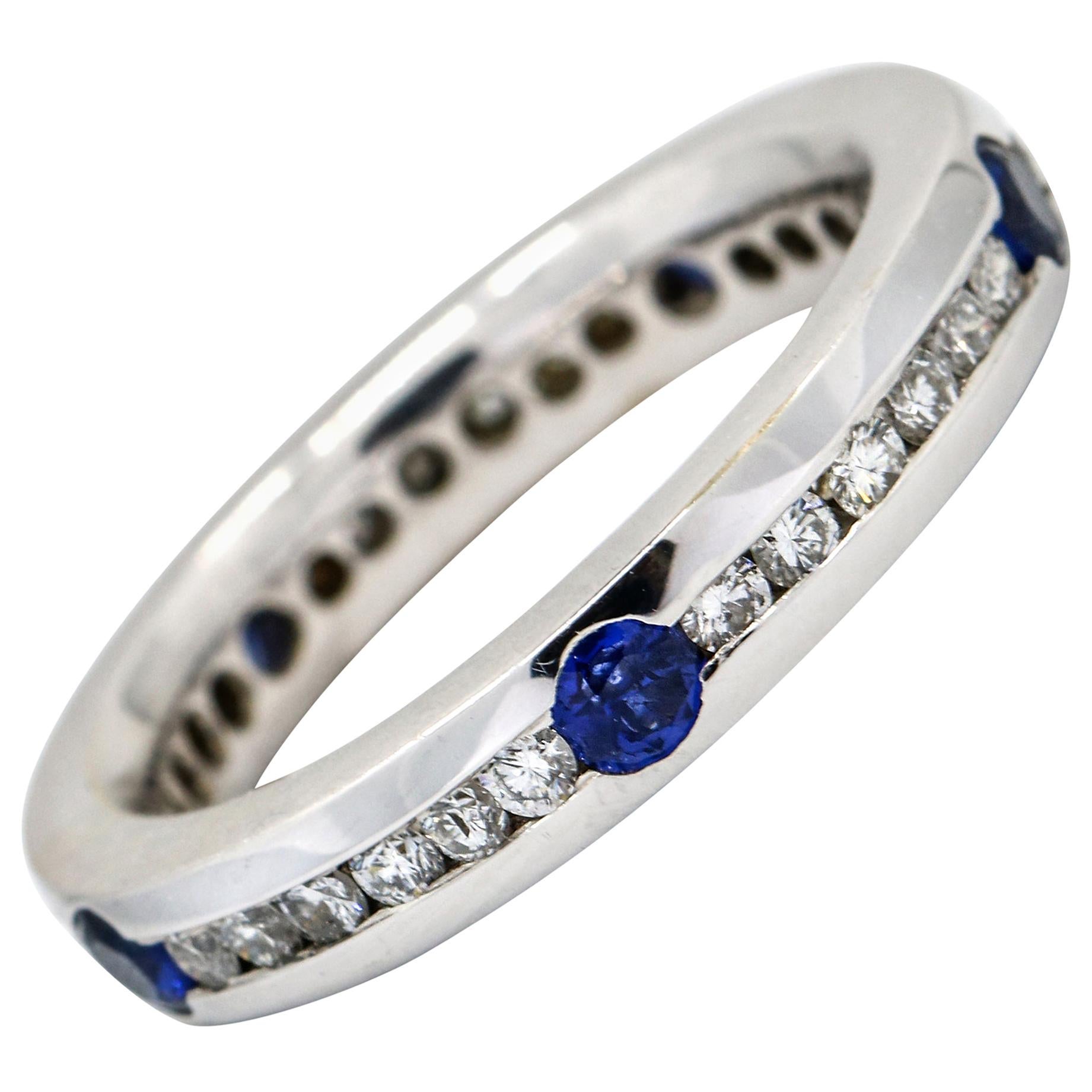 1.50 Carat 18 Karat White Gold Diamond Sapphire Eternity Band Ring For Sale