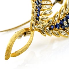 1.50 Carat 18 Karat Gold Sapphire Diamond Double Leaf Brooch