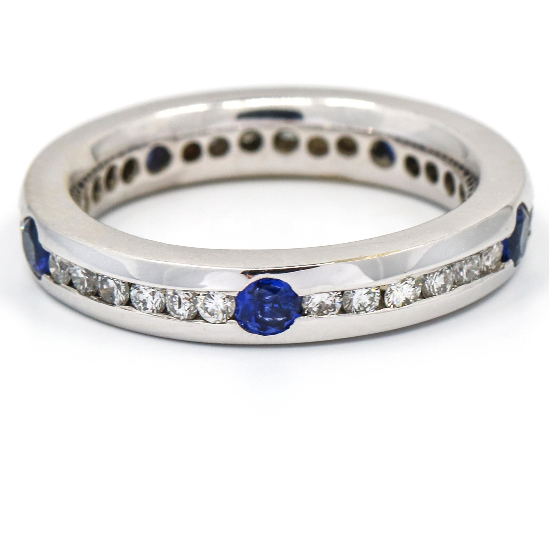 Contemporary 1.50 Carat 18 Karat White Gold Diamond Sapphire Eternity Band Ring For Sale