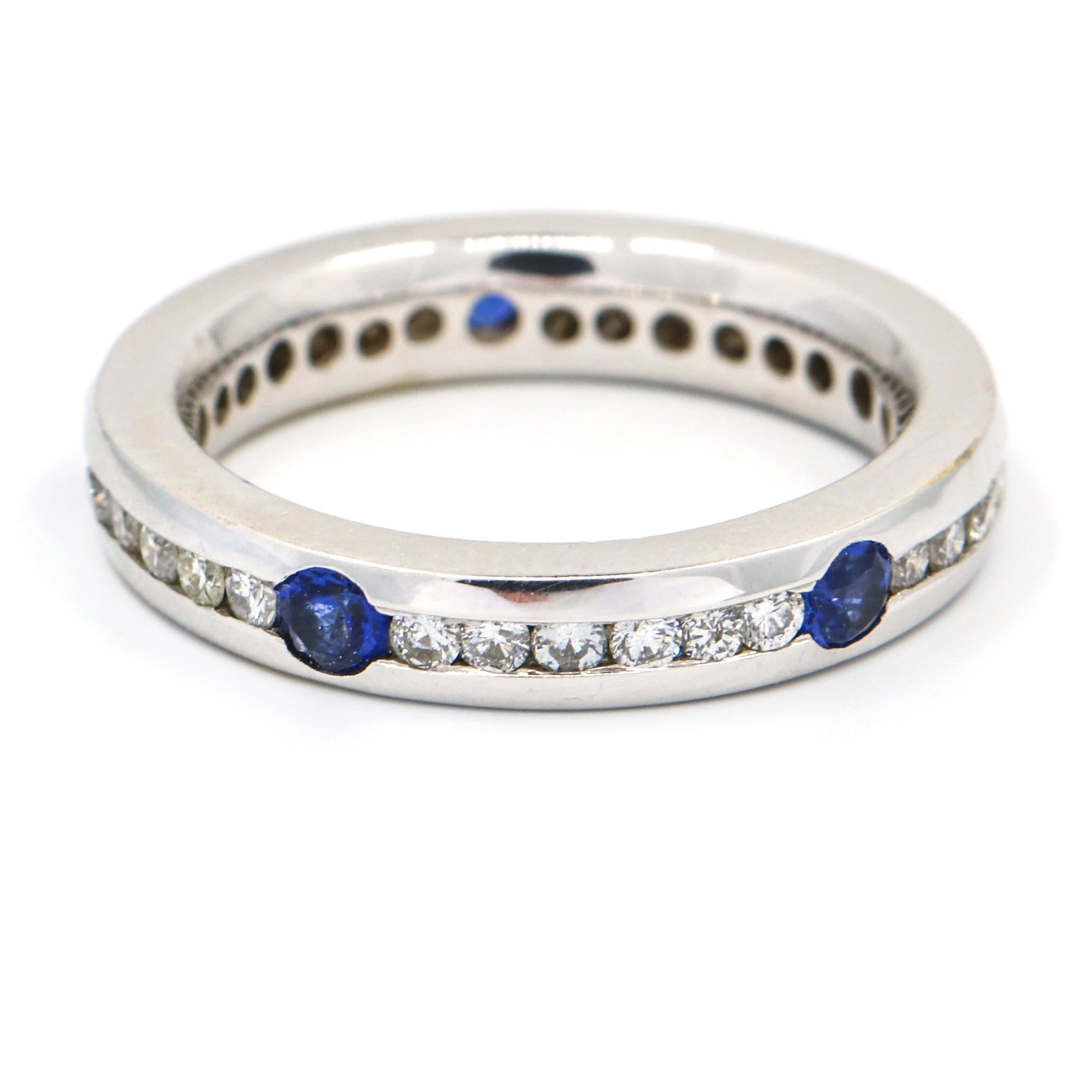 Round Cut 1.50 Carat 18 Karat White Gold Diamond Sapphire Eternity Band Ring For Sale