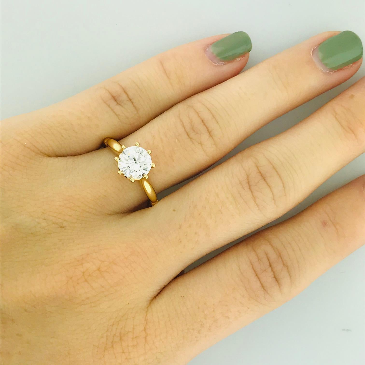 GIA 1.56 Carat Round Diamond 8 Prong Solitaire and Diamond V Band Wedding Set In New Condition In Austin, TX