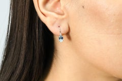 Classic Aquamarine Oval Cut Diamond Accents 14K White Gold Earring