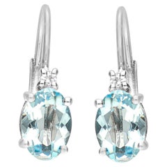 Vintage Classic Aquamarine Oval Cut Diamond Accents 14K White Gold Earring