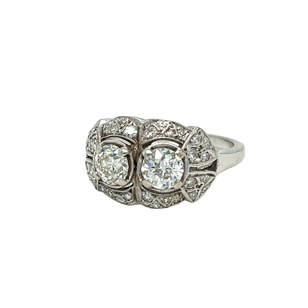 Old European Cut 1.50 Carat Art Deco Diamond Ring 14K White Gold For Sale