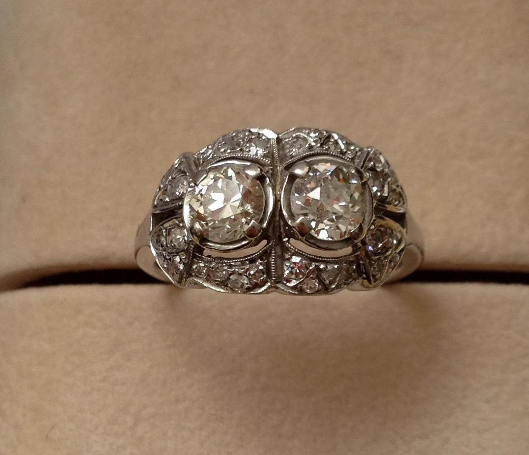 1.50 Carat Art Deco Diamond Ring 14K White Gold For Sale 1