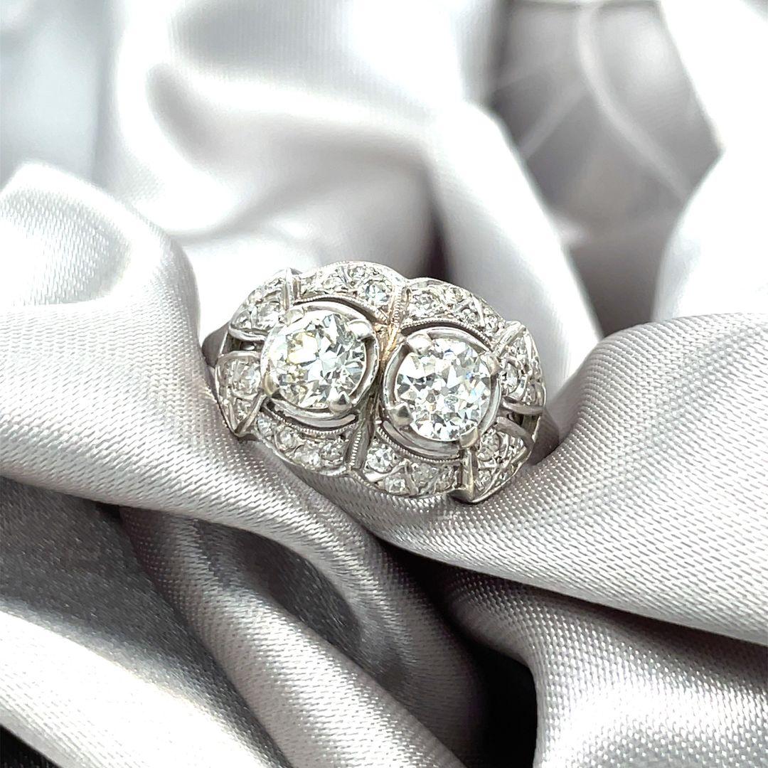 1.50 Carat Art Deco Diamond Ring 14K White Gold For Sale 5