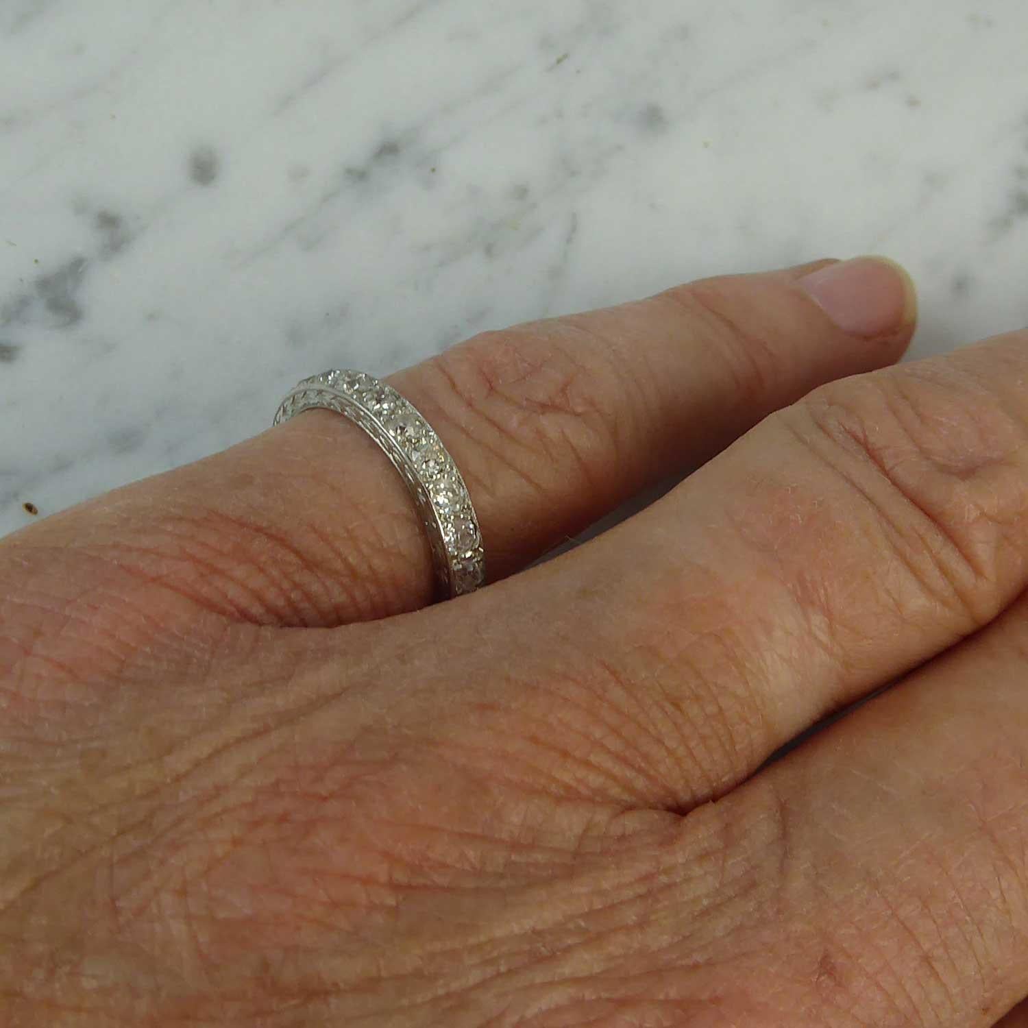 1.50 Carat Art Deco Old European Cut Diamond Eternity/Wedding Ring, Platinum 5