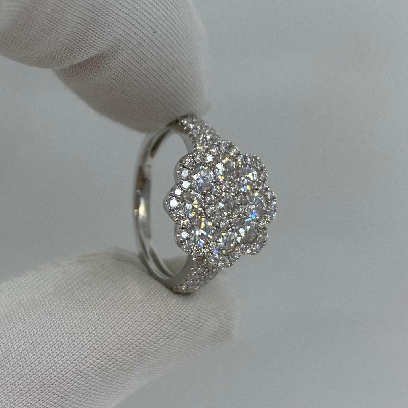 1.50 Carat Art Nouveau E VS Diamond Cluster Flower Ring 18K White Gold Pavé Set 1