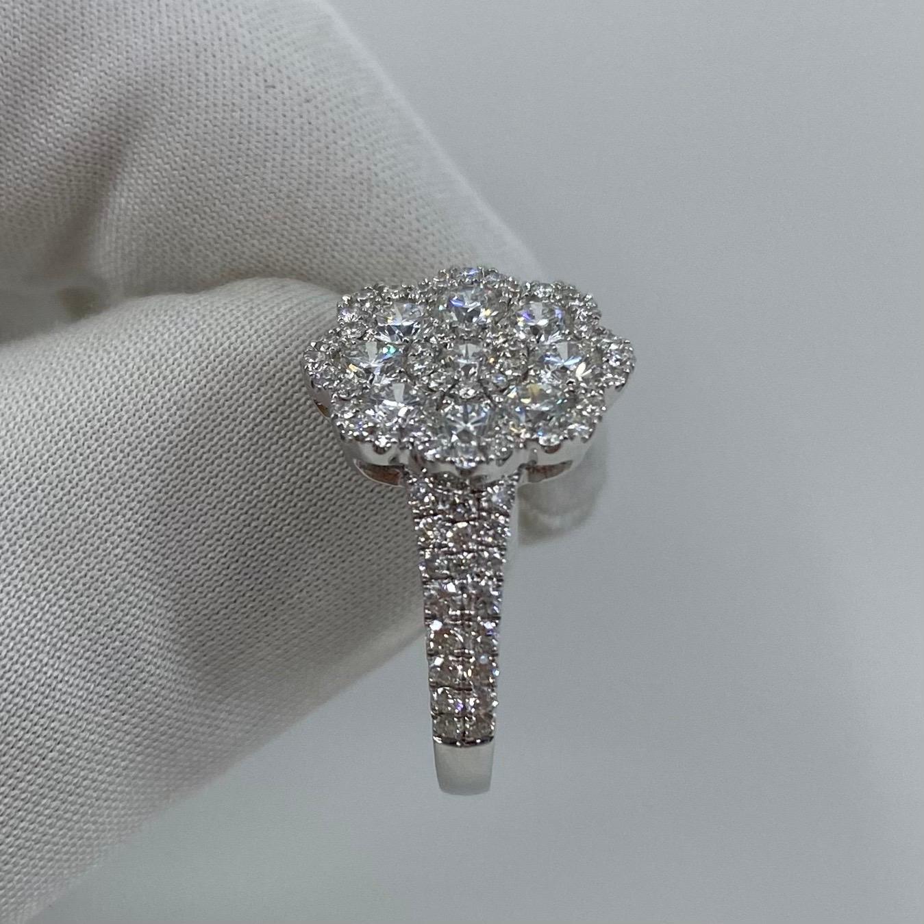 1.50 Carat Art Nouveau E VS Diamond Cluster Flower Ring 18K White Gold Pavé Set 2