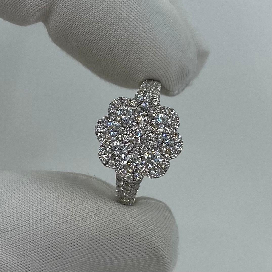 1.50 Carat Art Nouveau E VS Diamond Cluster Flower Ring 18K White Gold Pavé Set 3