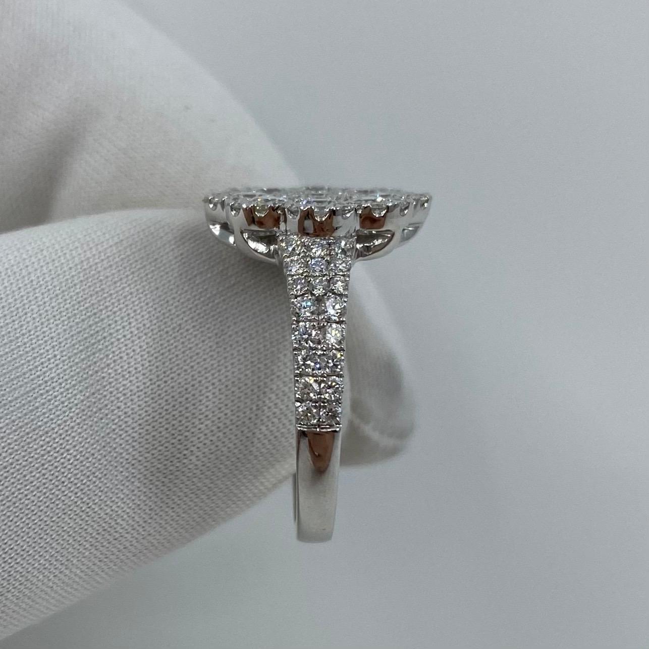 1.50 Carat Art Nouveau E VS Diamond Cluster Flower Ring 18K White Gold Pavé Set 4