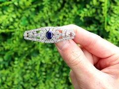 1.50 Carat Basaltic Sapphire 1.92 Carat Diamond 9k White Gold Brooch Circa 1925