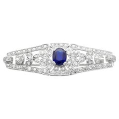 1.50 Carat Basaltic Sapphire 1.92 Carat Diamond 9k White Gold Brooch Circa 1925