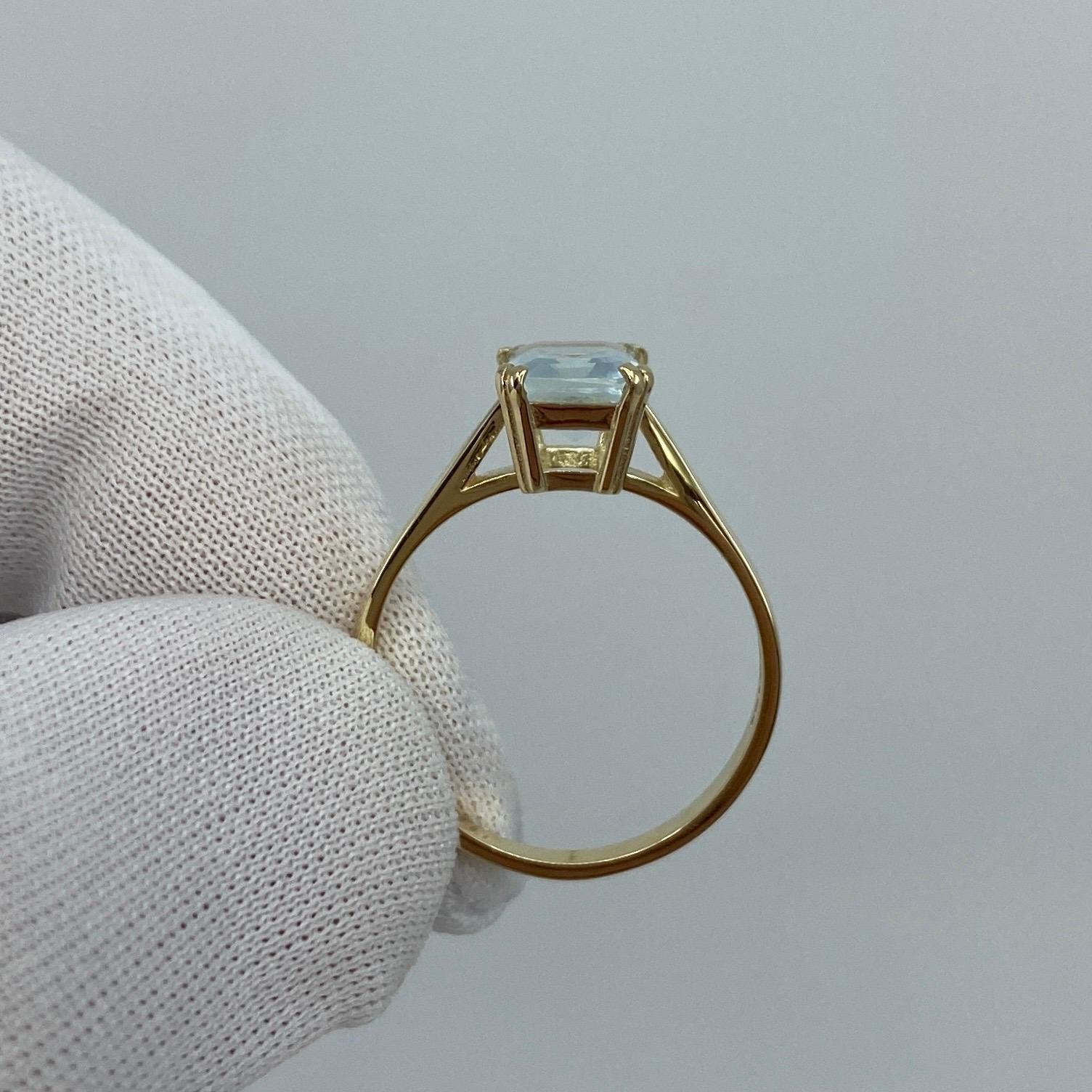 1.50 Carat Blue Aquamarine Emerald Octagon Cut Yellow Gold Solitaire Ring 5