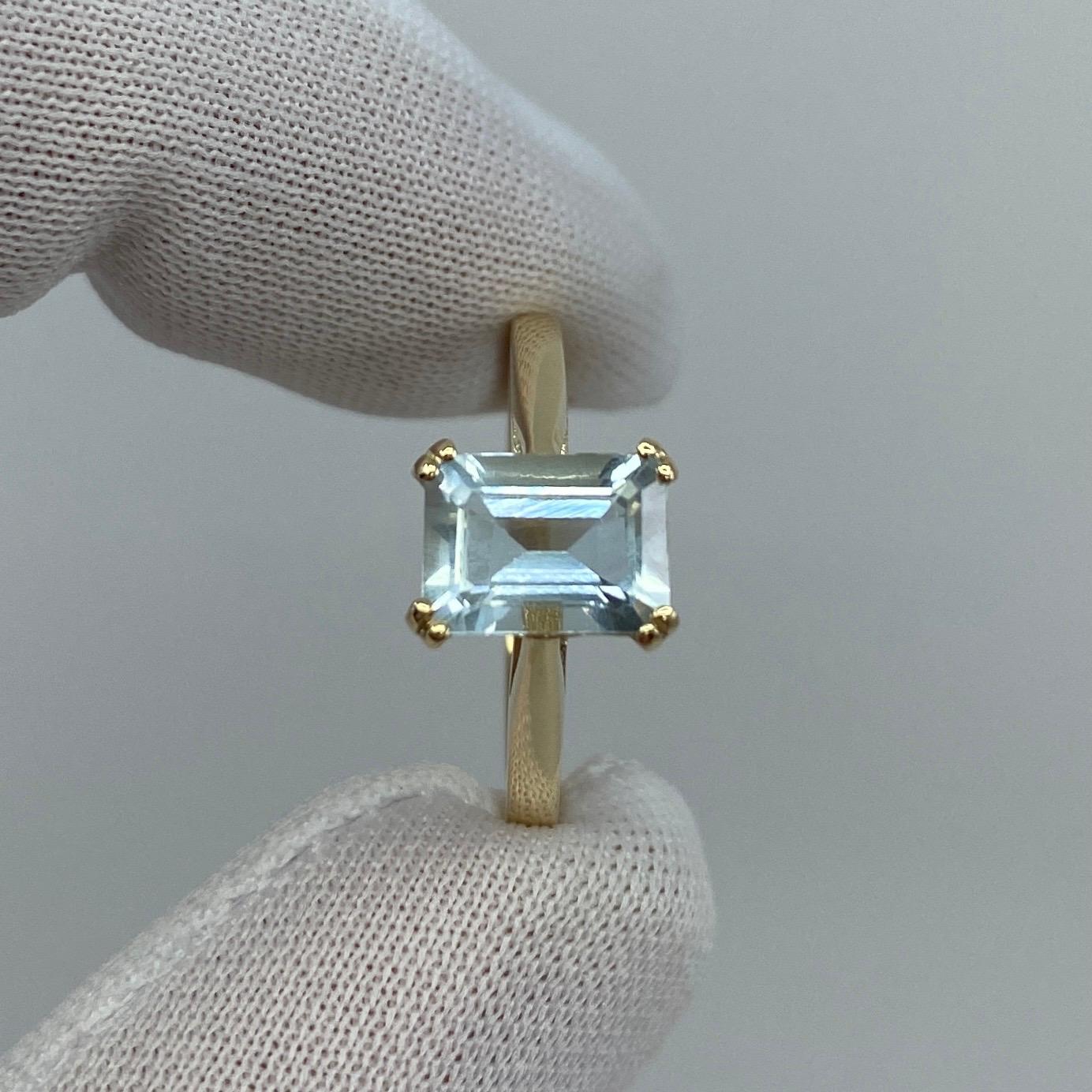 1.50 Carat Blue Aquamarine Emerald Octagon Cut Yellow Gold Solitaire Ring 4