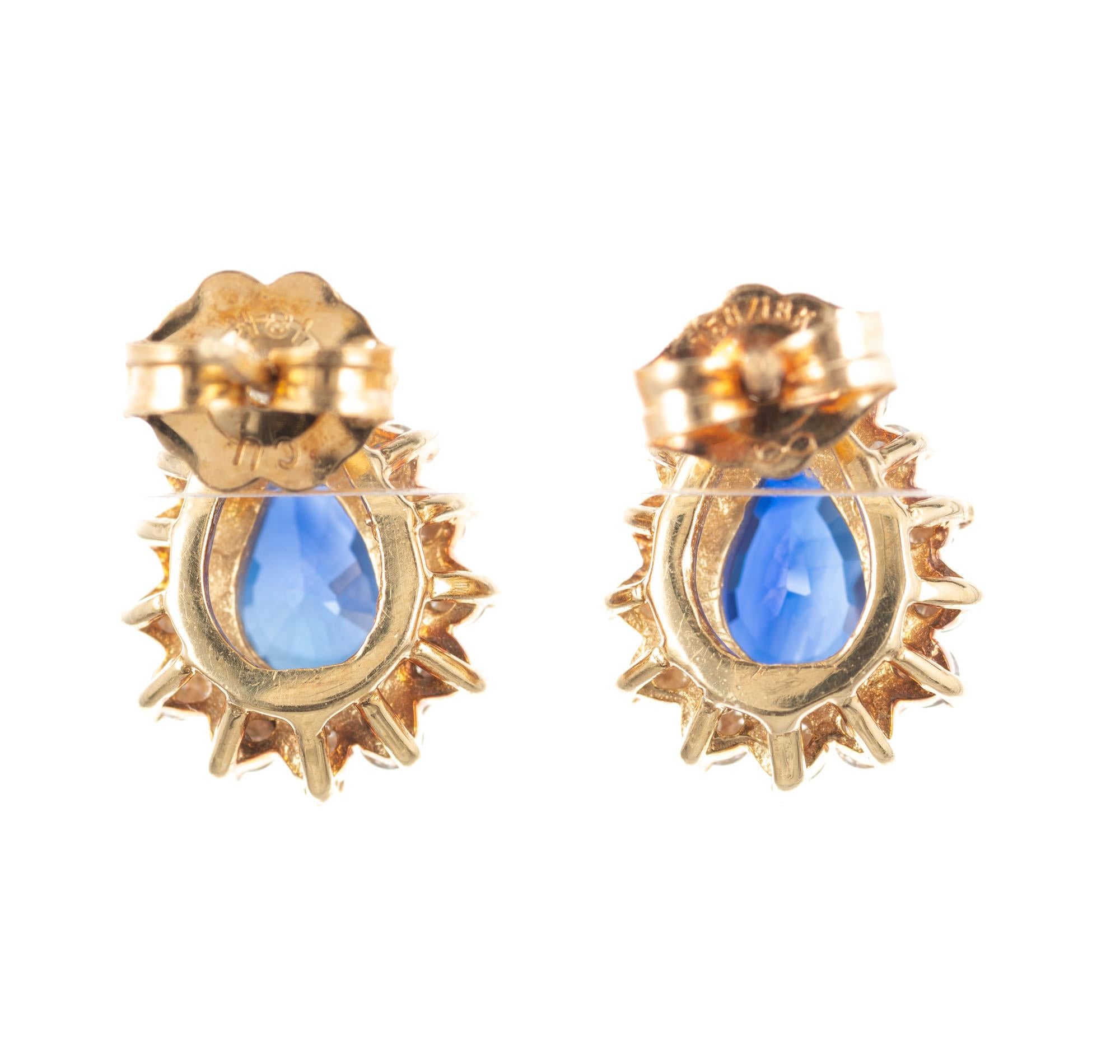 Pear Cut 1.50 Carat Blue Pear Sapphire Diamond Halo Earrings
