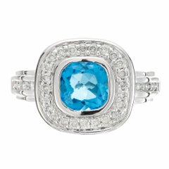 1.50 Carat Blue Zircon Diamond Halo White Gold Ring