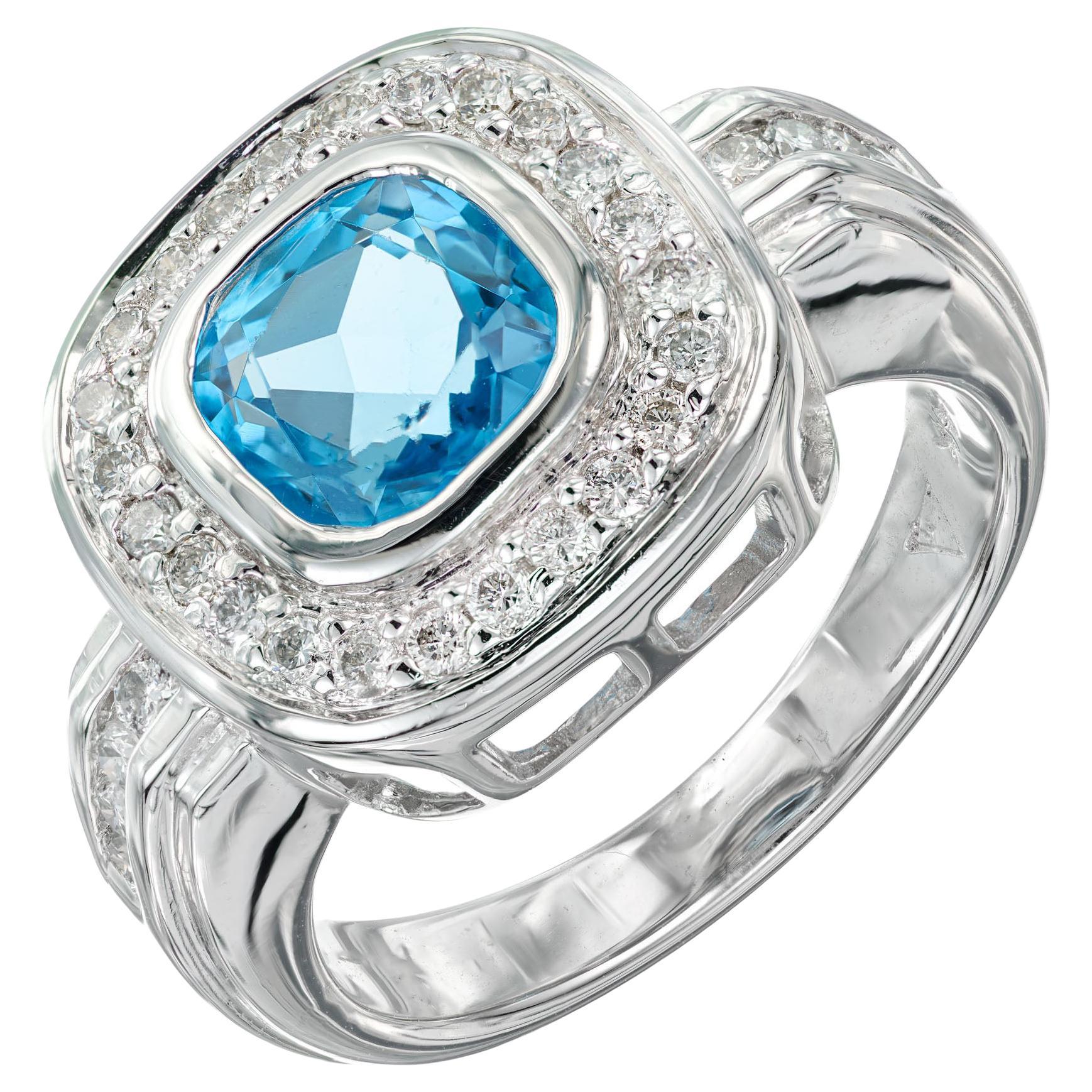 1.50 Carat Blue Zircon Diamond Halo White Gold Ring