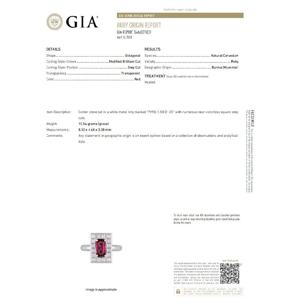 1,50 Karat burmesischer Rubin-Diamant-Platinring, GIA-zertifiziert im Angebot 5