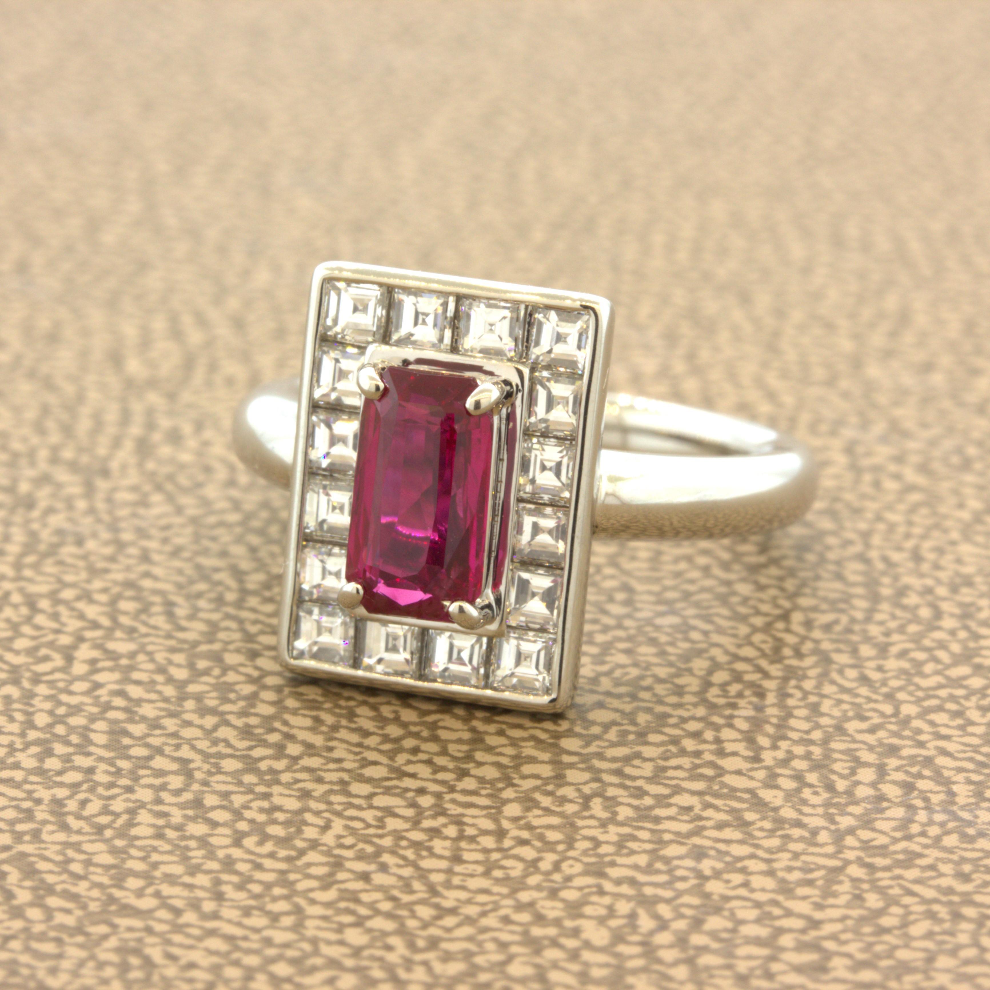 Anillo de platino con diamante rubí birmano de 1.50 quilates, certificado GIA Corte esmeralda en venta