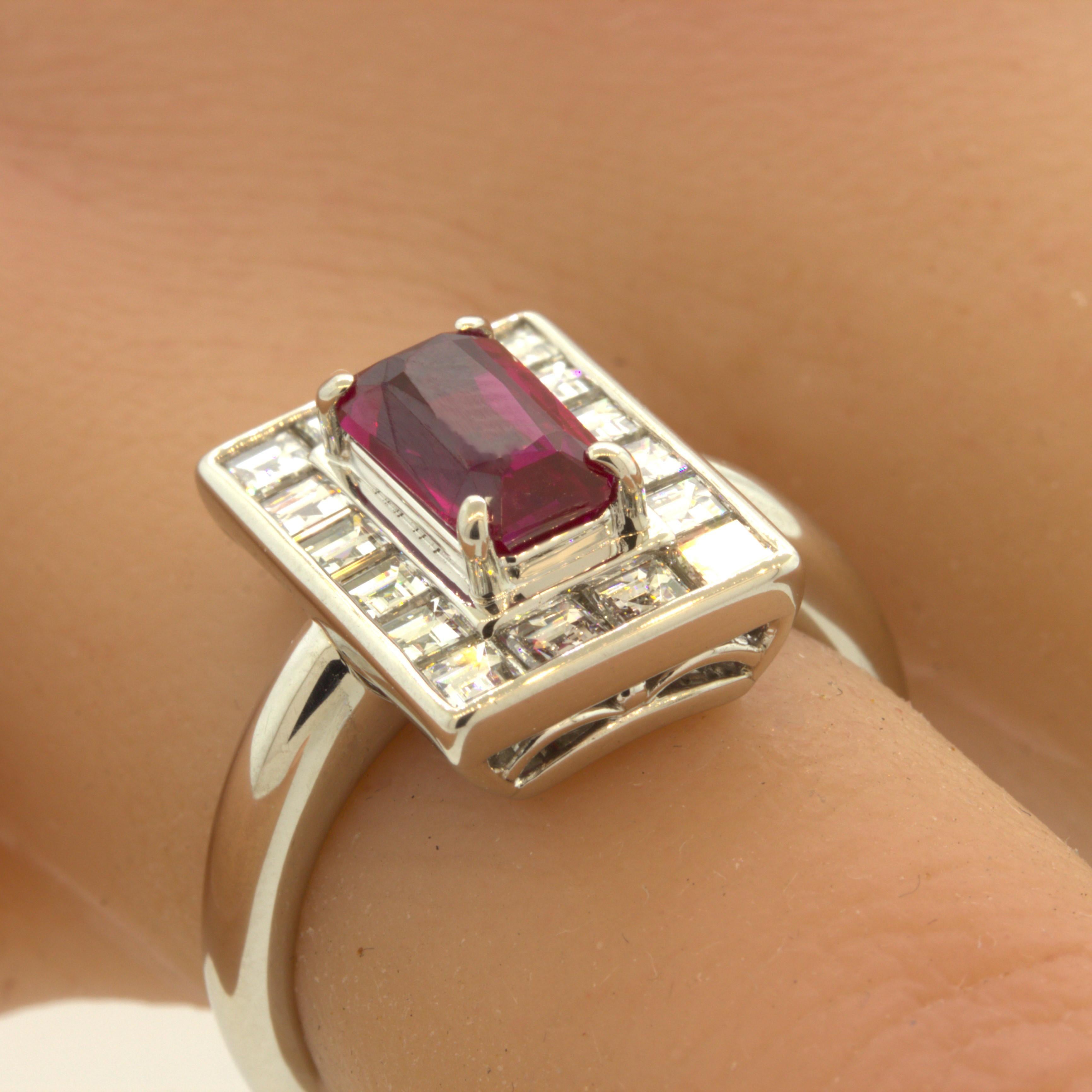 1.50 Carat Burmese Ruby Diamond Platinum Ring, GIA Certified In New Condition For Sale In Beverly Hills, CA