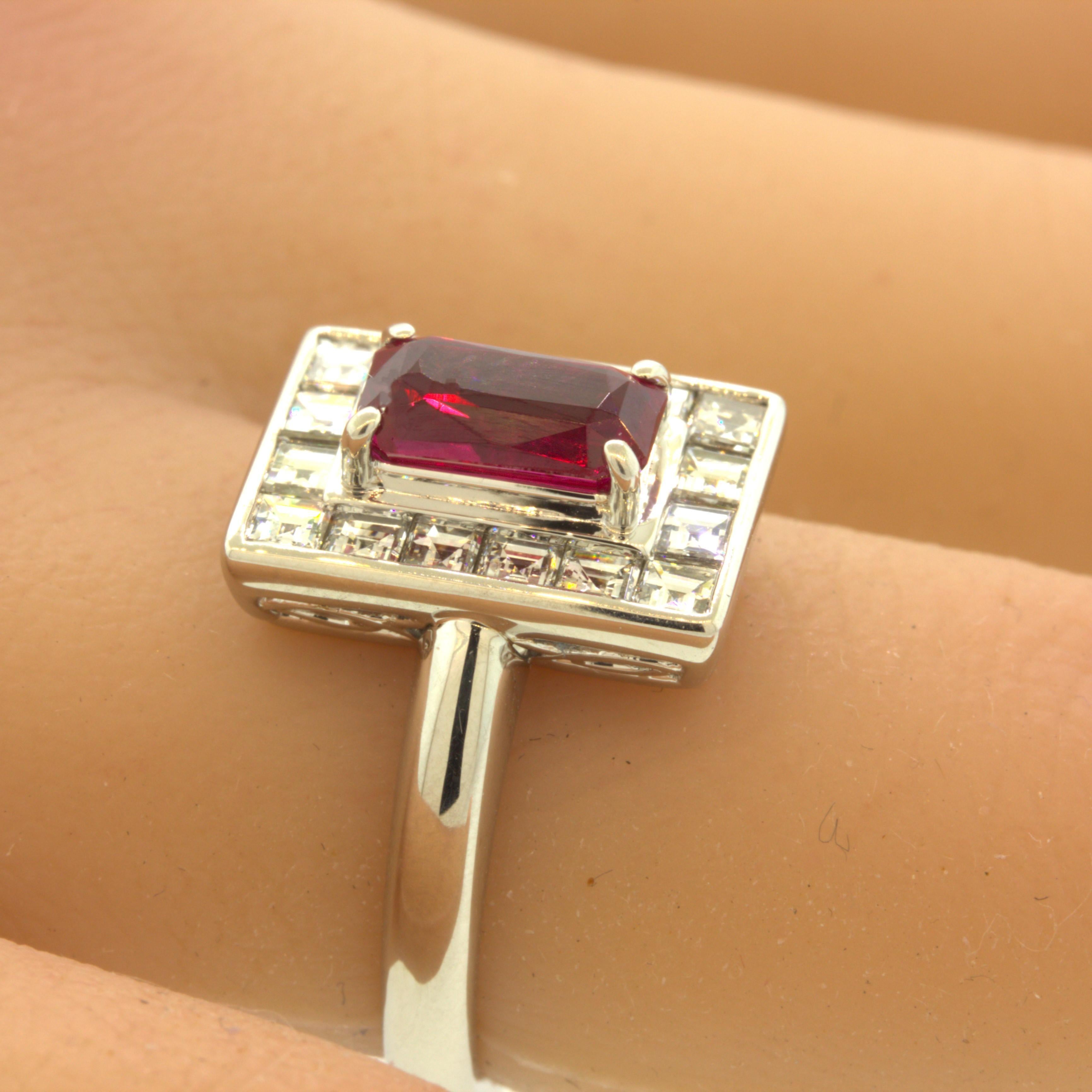 Women's 1.50 Carat Burmese Ruby Diamond Platinum Ring, GIA Certified For Sale