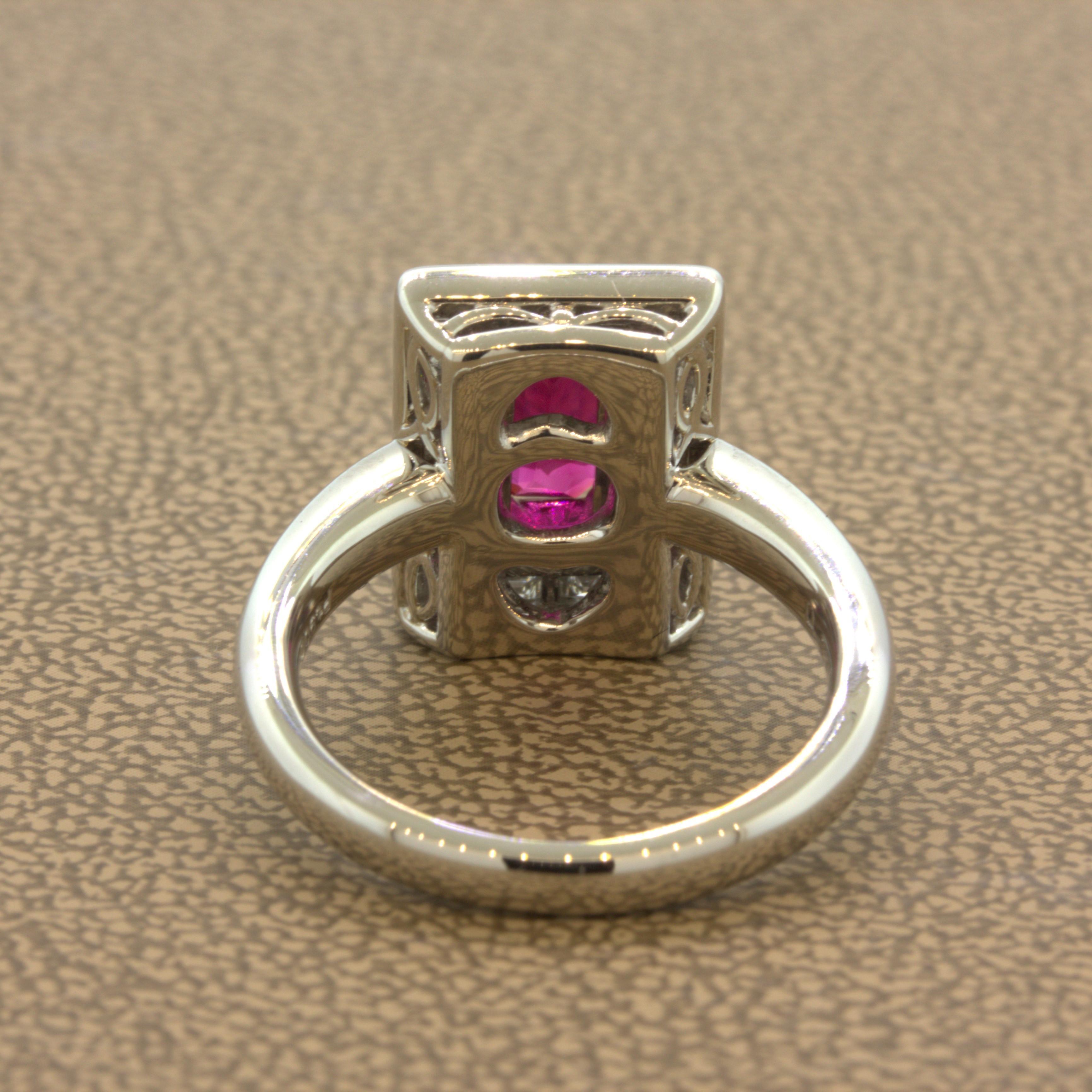 1.50 Carat Burmese Ruby Diamond Platinum Ring, GIA Certified For Sale 1