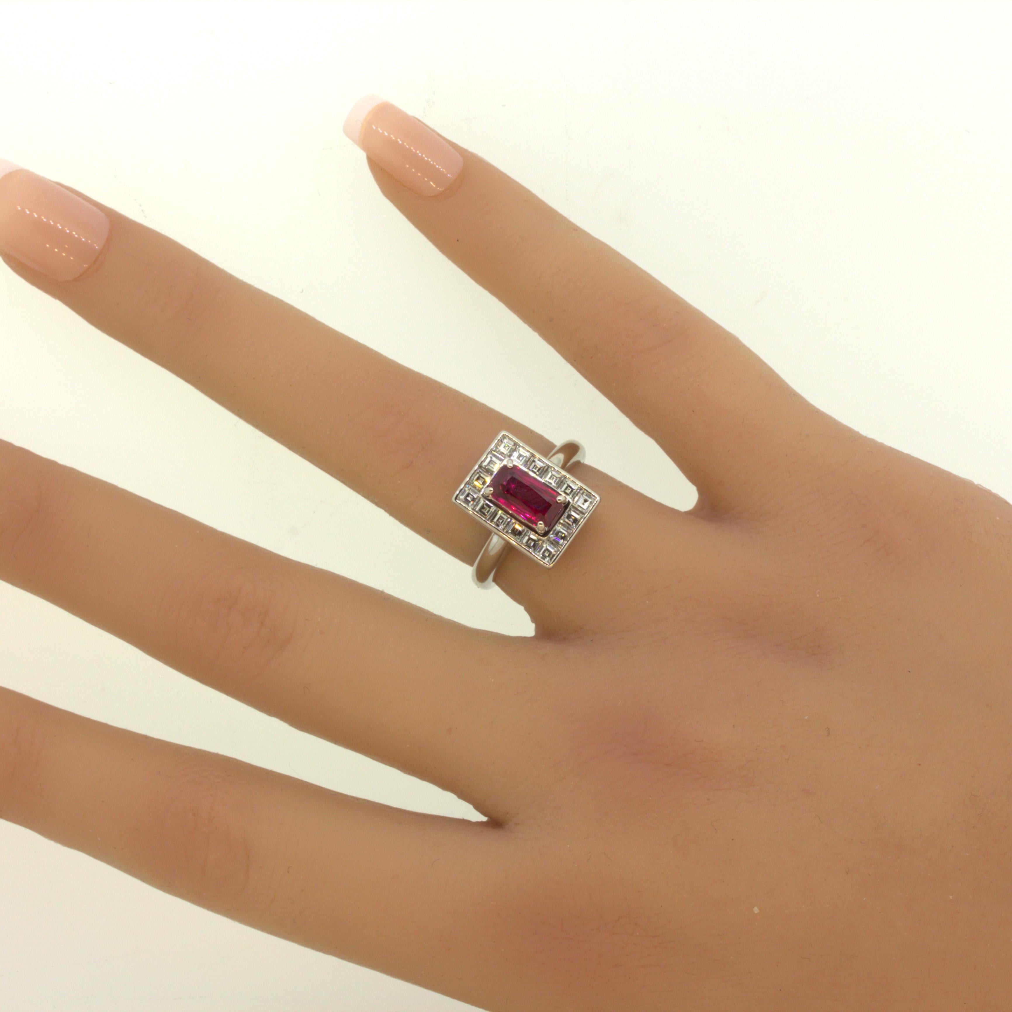 1.50 Carat Burmese Ruby Diamond Platinum Ring, GIA Certified For Sale 3