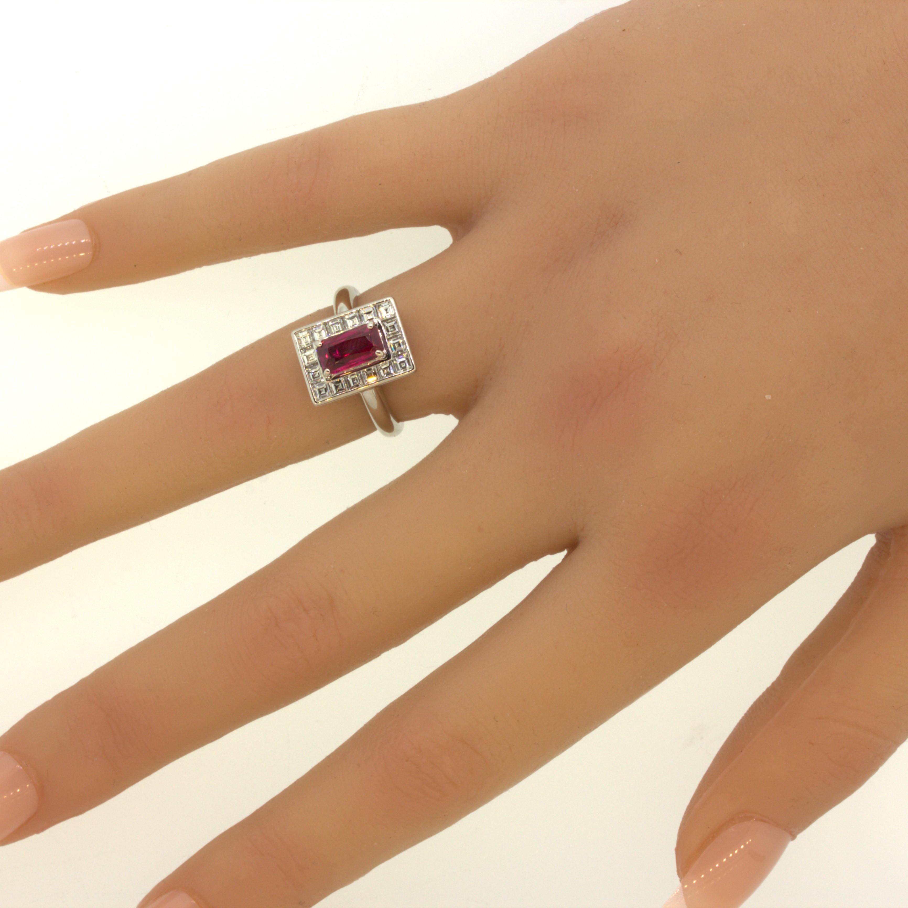 1.50 Carat Burmese Ruby Diamond Platinum Ring, GIA Certified For Sale 4