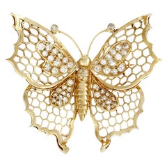 Antique 1.50 Carat Butterfly Diamond Gold Brooch