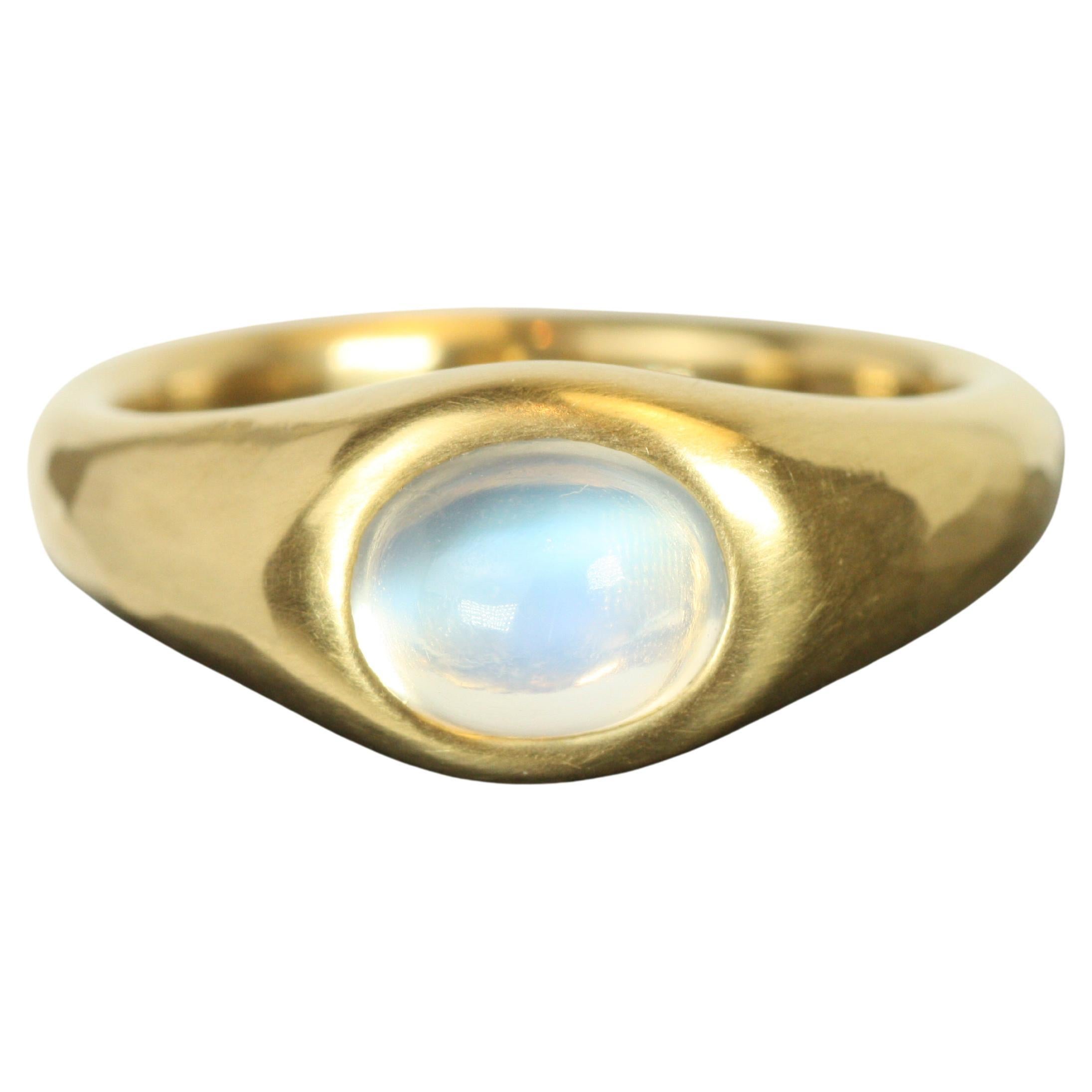 1.50 Carat Cabochon Rainbow Moonstone Gypsy Ring in 22K Yellow Gold Handmade