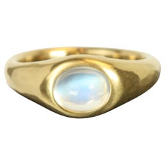 1.50 Carat Cabochon Rainbow Moonstone Gypsy Ring in 22K Yellow Gold Handmade
