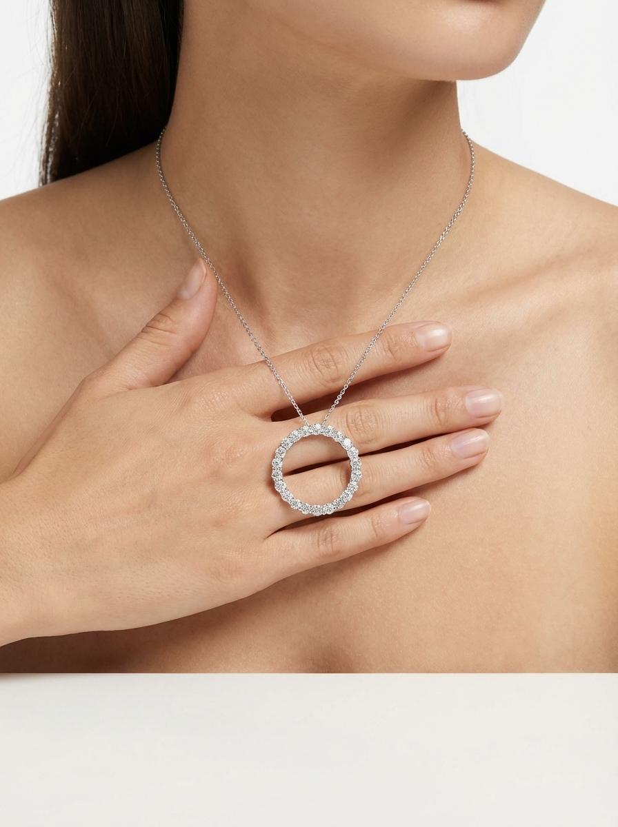 1.50 Carat Circle Of Life Diamond Pendant in 18K White Gold with 18