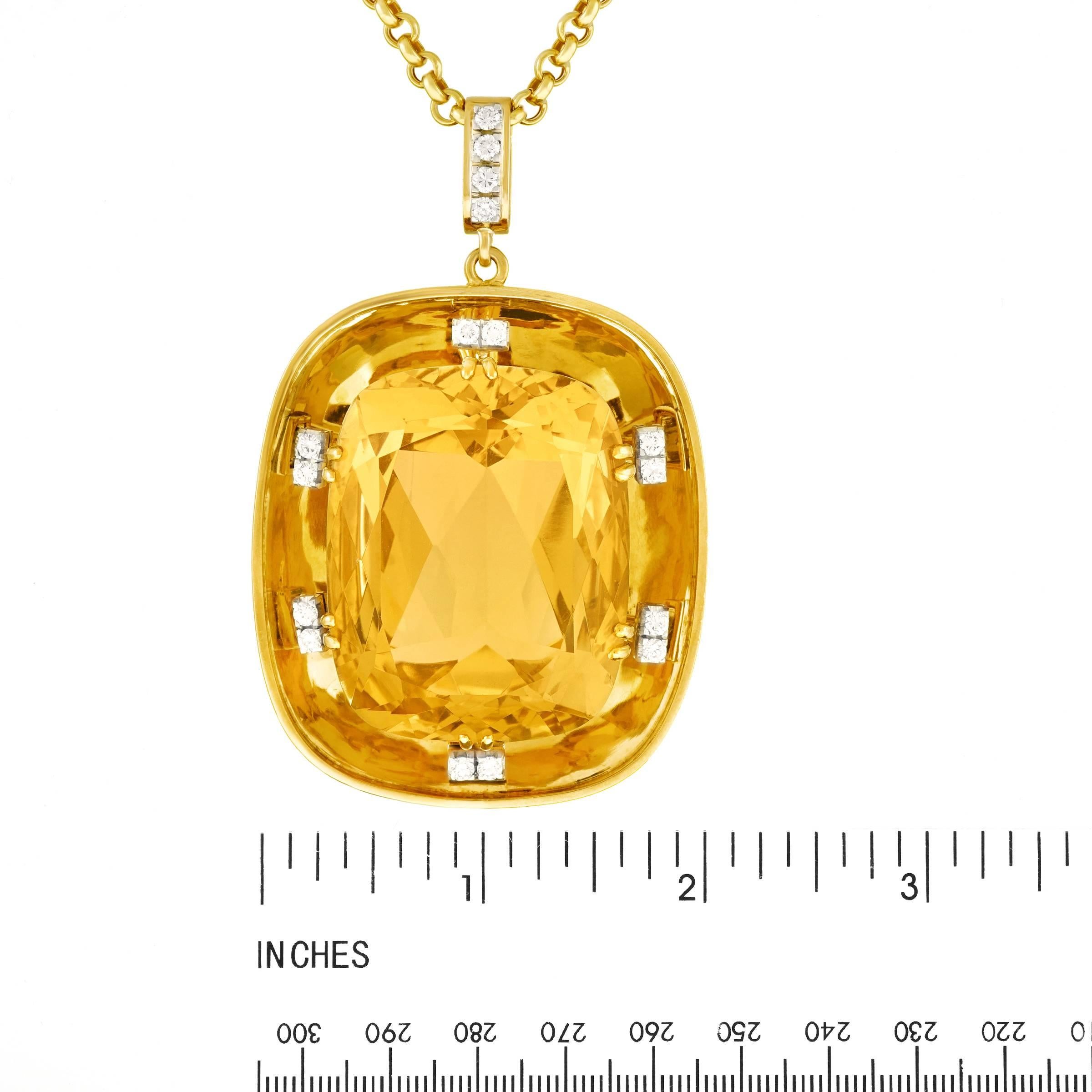 Women's or Men's 150 Carat Citrine and Diamond Set Gold Pendant