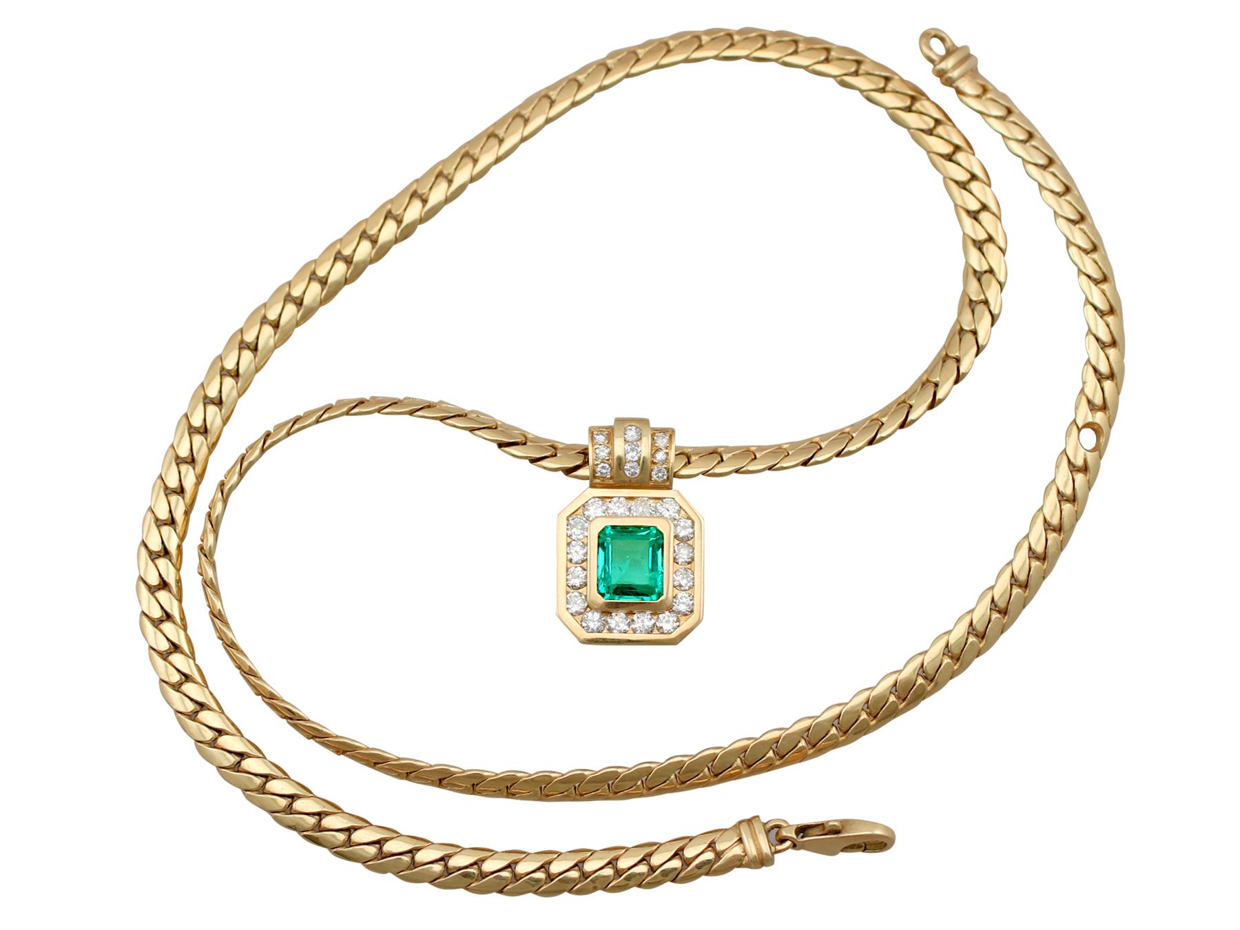 A stunning vintage French 1.50 carat Colombian emerald and 1.38 carat diamond, 18 karat yellow gold necklace; part of our diverse vintage jewellery and estate jewelry collections.

This stunning, fine and impressive vintage emerald necklace has been