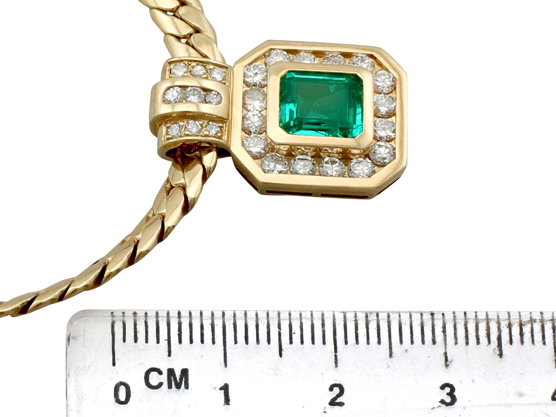 1.50 Carat Colombian Emerald 1.38 Carat Diamond Yellow Gold Necklace 2