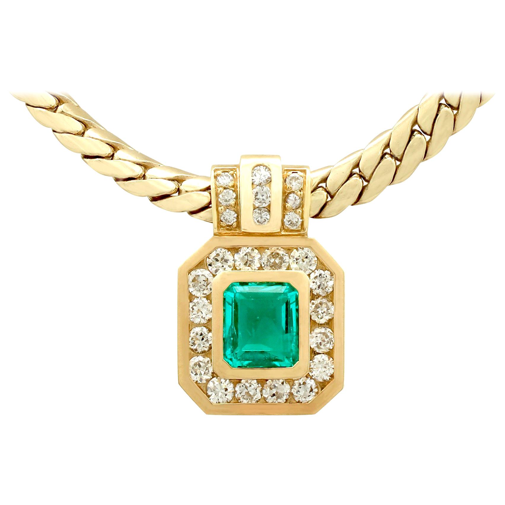 1.50 Carat Colombian Emerald 1.38 Carat Diamond Yellow Gold Necklace
