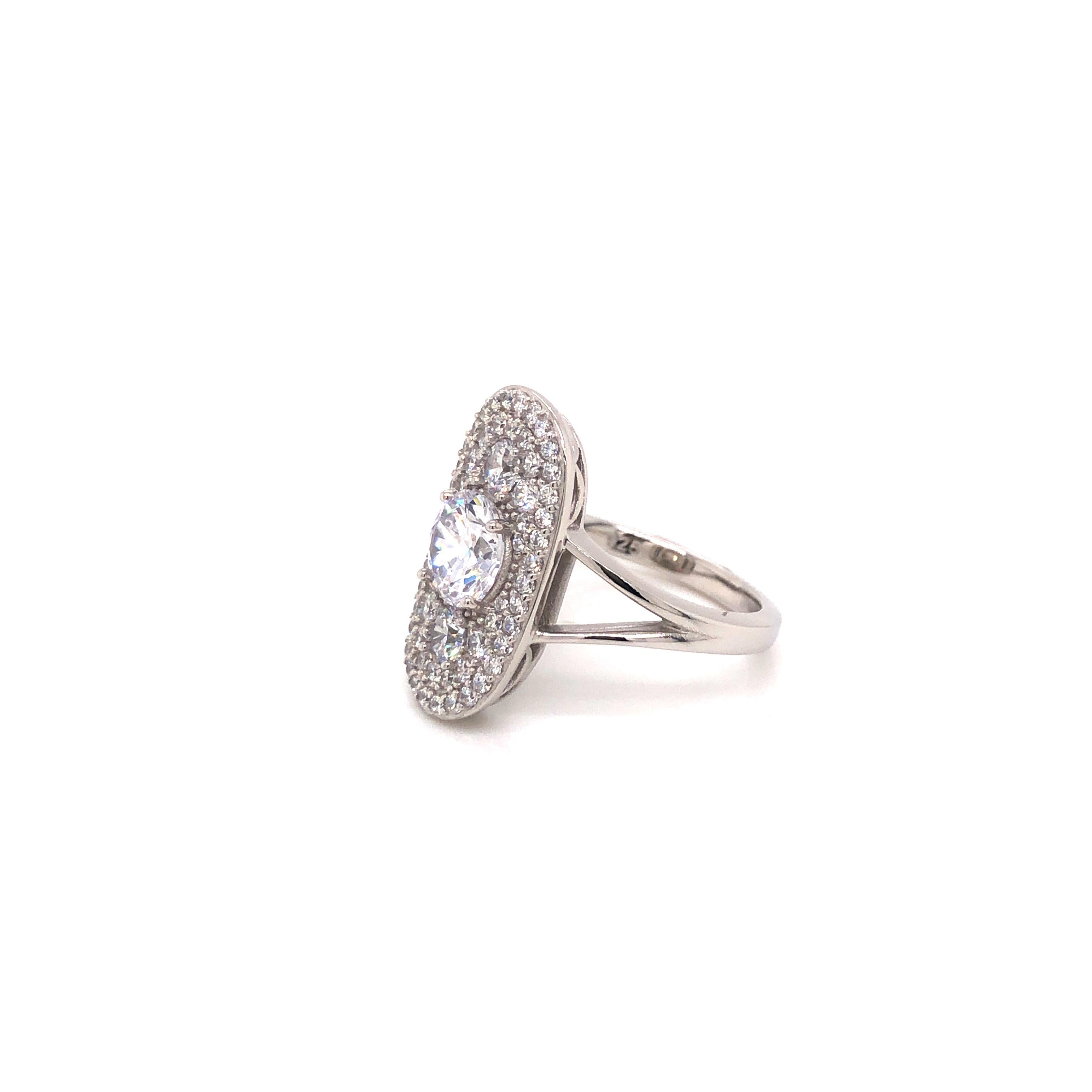 Women's 1.50 Carat Cubic Zirconia Designer Art Deco Oval Engagement Bridal Plaque Ring For Sale