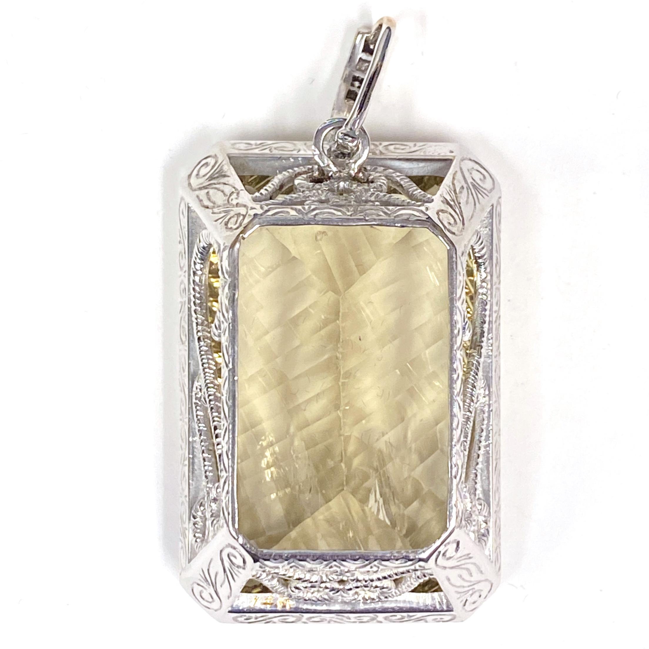 150 Carat Custom-Cut Golden Quartz & Diamond Pendant in White Gold For Sale 1