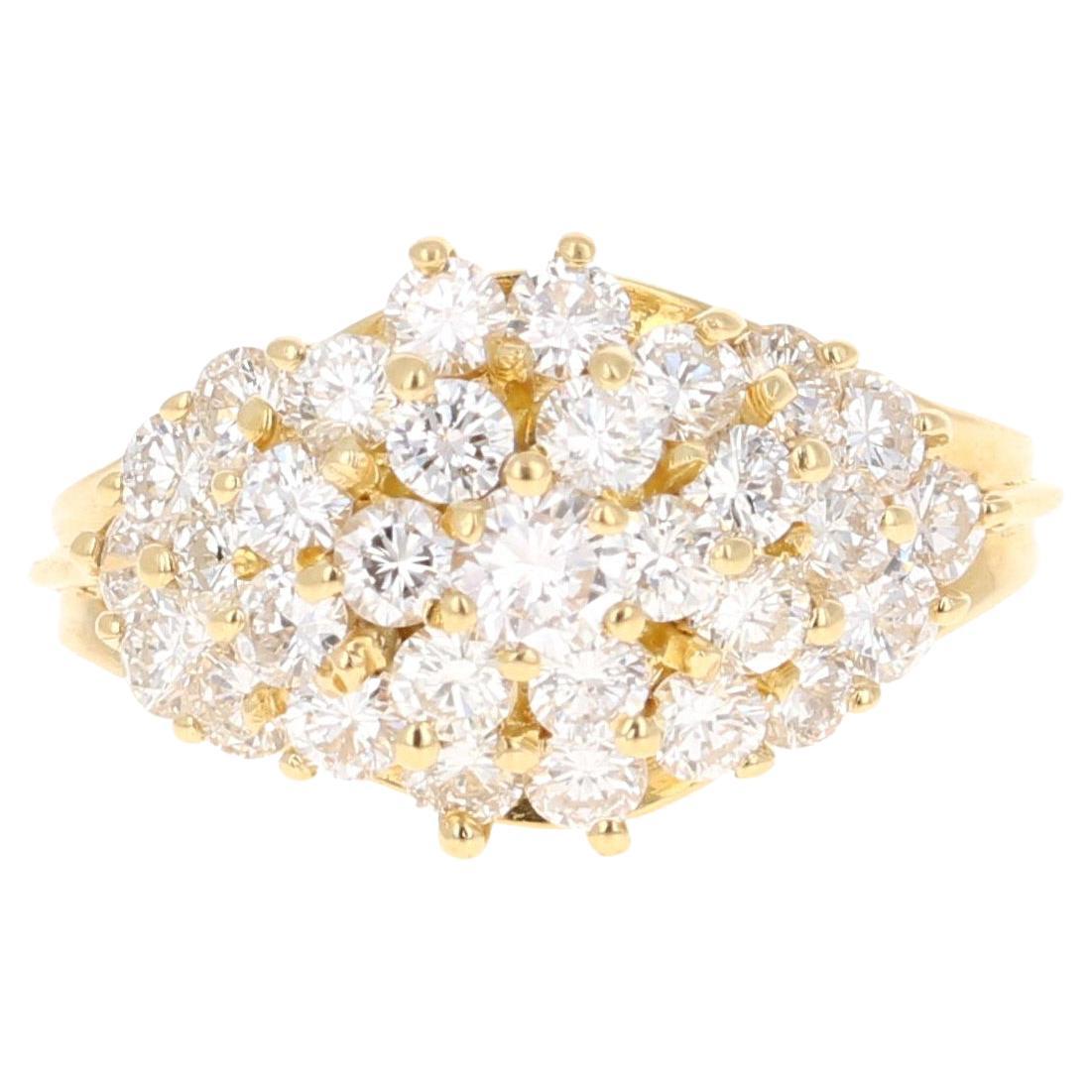 This ring has a cluster of diamonds that weigh 1.50 carats. (Clarity: VS, Color: F)

It is beautifully set in 14 Karat Yellow Gold and weighs approximately 6.9 Grams

The ring is a size 7 and can be re-sized free of charge. 


