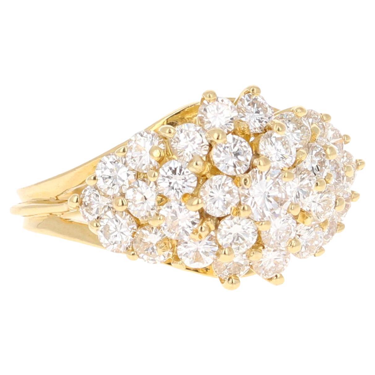 1.50 Carat Diamond 14 Karat Yellow Gold Cluster Ring For Sale