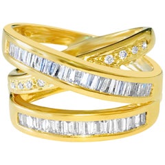 1.50 Carat Diamond 14 Karat Yellow Gold Multi Band Ring